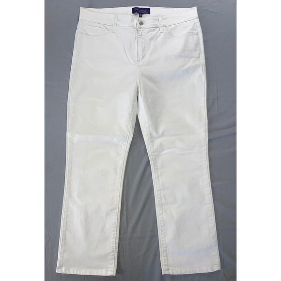 NYDJ Denim - NYDJ Lift/Tuck Embellished Straight Leg Crop Stretch Denim Jeans. White, 12. EUC